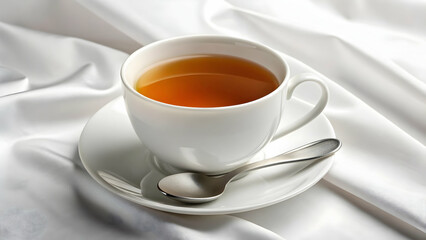 White Porcelain Cup of Tea with Spoon on Saucer