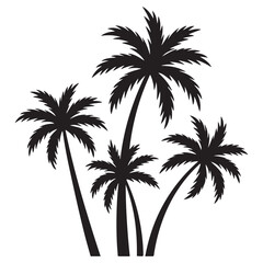 Set of Vector Black silhouettes of palm trees on a white background.