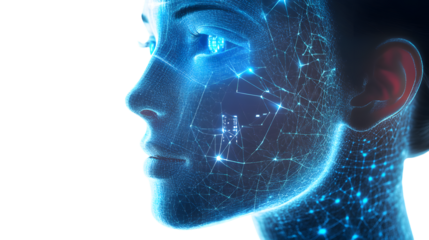 Futuristic Human Face Hologram Created with Generative AI Technology