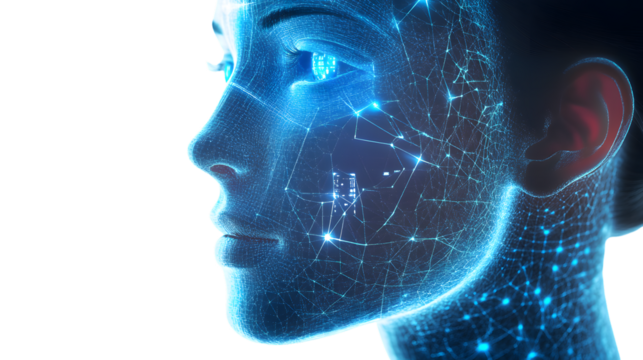 Futuristic Human Face Hologram Created with Generative AI Technology