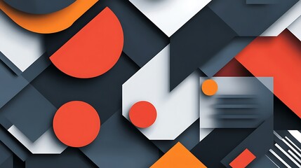 Abstract geometric shapes, orange, red, grey, white, background.
