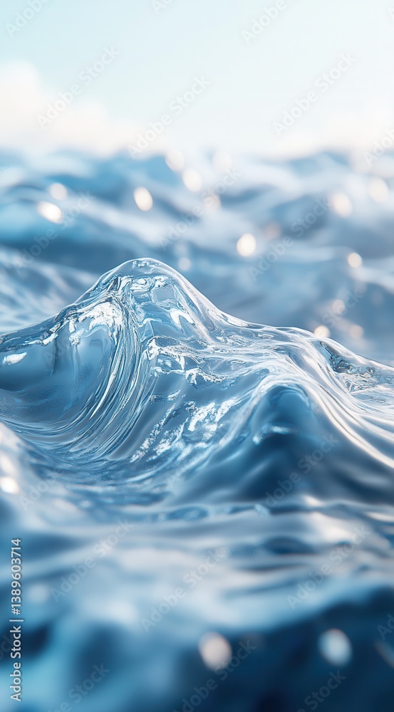 Fototapete close up of a dynamic blue ocean wave surface with sunlight reflections sparkling in the water creat