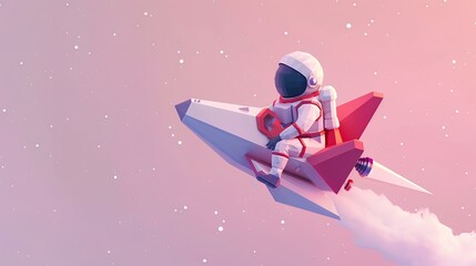 Astronaut riding a rocket minimalist on background illustration 