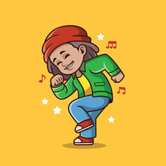 Joyful Rastafarian dancing to reggae music. Perfect for use as a mascot, sticker, or logo with a reggae music theme.