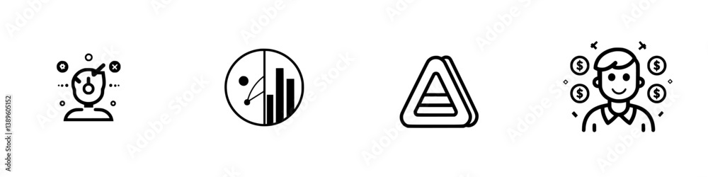 Poster vector minimalist line icons representing various concepts of communication, data visualization, pro
