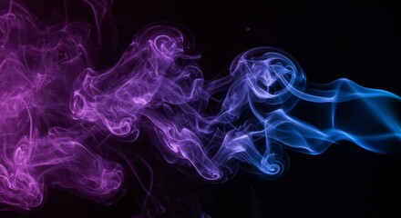 Abstract Blue Purple Smoke Swirls Dark Background. AI Generated