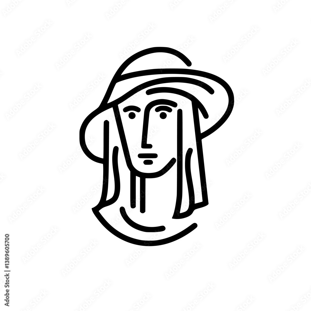 Poster minimalist line icons set featuring distinct figures and objects for modern design applications and 