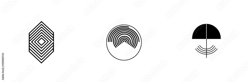 Poster minimalist line icons set featuring geometric shapes and patterns for modern design projects