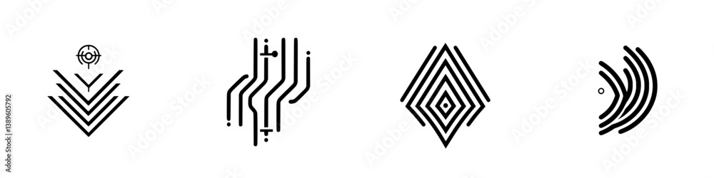 Poster vector minimalist line icons showcasing unique abstract designs with geometric shapes and patterns i