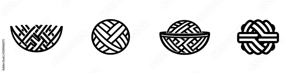 Poster set of minimalist line icons representing various woven patterns and textures in a clean and modern 