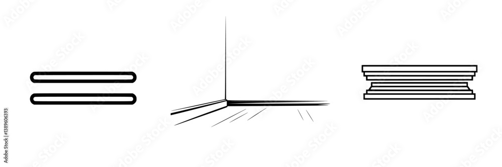 Poster collection of minimalist line icons representing various objects and shapes in a clean design for mo