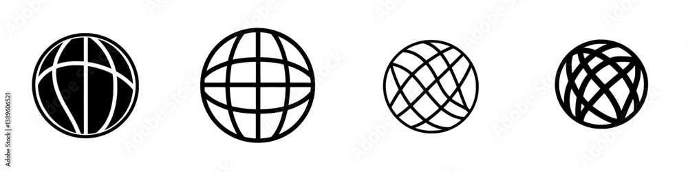 Poster vector minimalist line icons representing different styles of globes for design and creative project