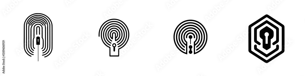 Poster minimalist line icons representing fingerprint recognition and secure access technology concepts