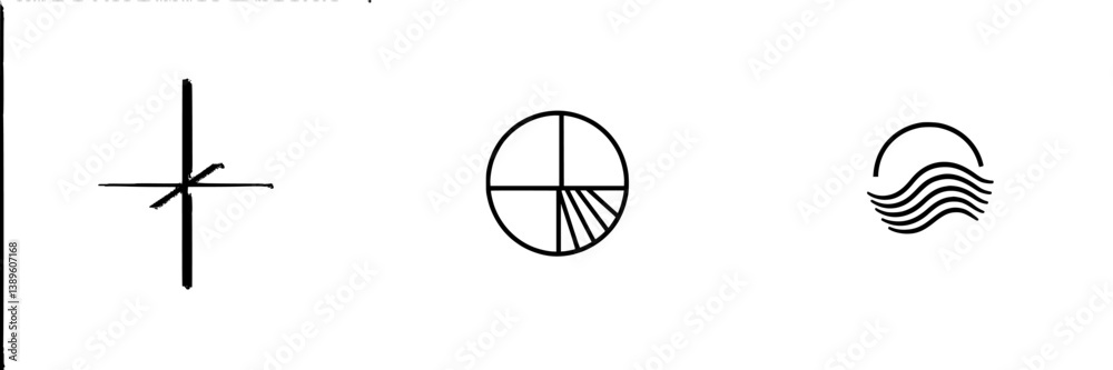 Poster minimalist vector line icons depicting abstract shapes and patterns for modern design projects, suit