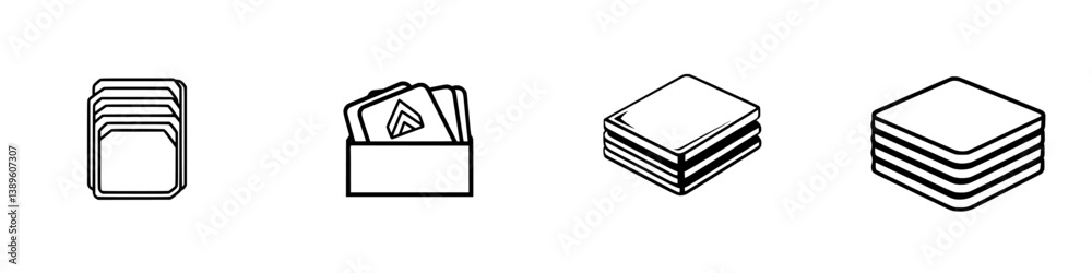 Poster collection of minimalist line icons representing stacks of various objects for design and illustrati