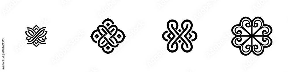 Poster set of minimalistic vector line icons showcasing intricate designs suitable for various creative pro