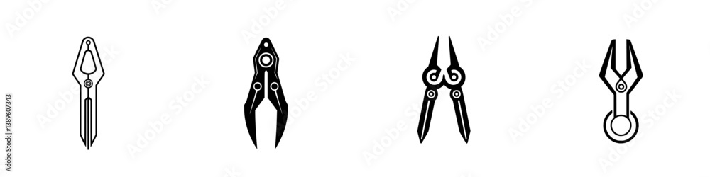 Poster minimalist line icons collection featuring various types of tools for design and engineering applica