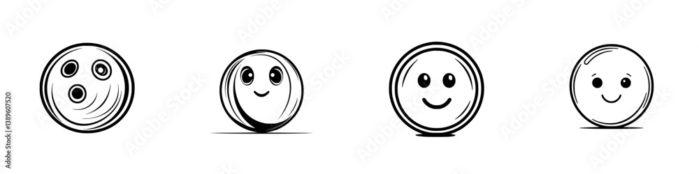 Poster minimalist vector line icons featuring cheerful circular characters designed for creative projects a