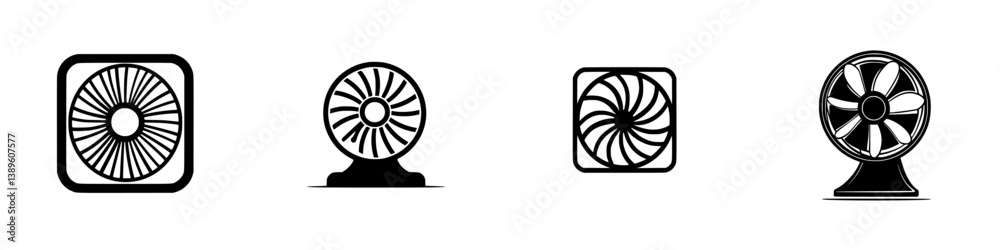 Poster minimalist vector line icons illustrating various fan designs suitable for graphics and web applicat