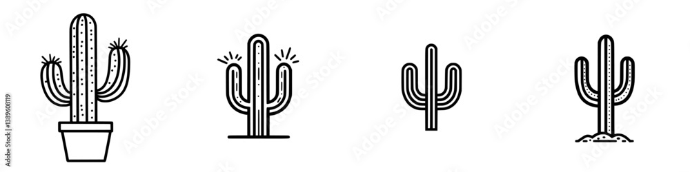 Poster minimalist vector line icons of cacti in various styles and arrangements ideal for modern design pro