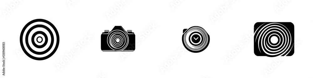 Poster vector minimalist line icons featuring concentric circles and camera design for creative projects an