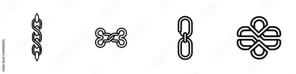 Poster set of minimalist line icons depicting various chains and links for design and graphic applications