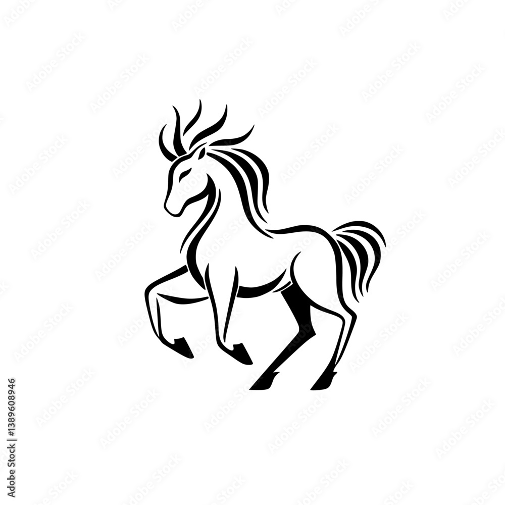 Poster minimalist line icons depicting a unicorn in an elegant and simplistic design for creative projects
