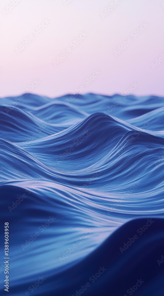 Poster dramatic deep blue sea waves with soft light at sunset offering a sense of calm and serenity with sm