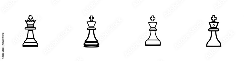 Poster collection of minimalist vector line icons representing various chess pieces for design and creative