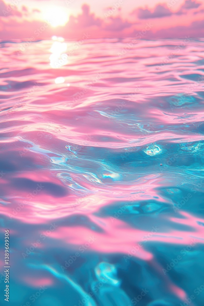 Aufkleber Dreamy Ocean Water at Sunset with Pink and Blue Hues Reflecting Sunlight and Creating an Abstract Pattern in a Calm Tropical Environment