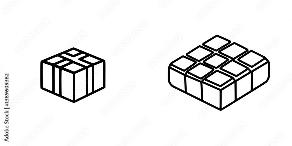 Poster set of minimalist line icons featuring various cube designs in a vector format suitable for modern g