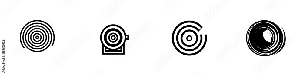 Poster set of vector minimalist line icons depicting circular patterns and designs for various creative use