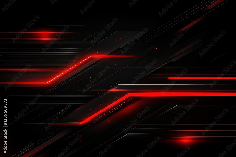 Poster Dynamic Abstract Background with Red Light Streaks over Black Geometric Shapes Digital Futuristic Design with Bright Lines and Modern Texture Technology Wallpaper