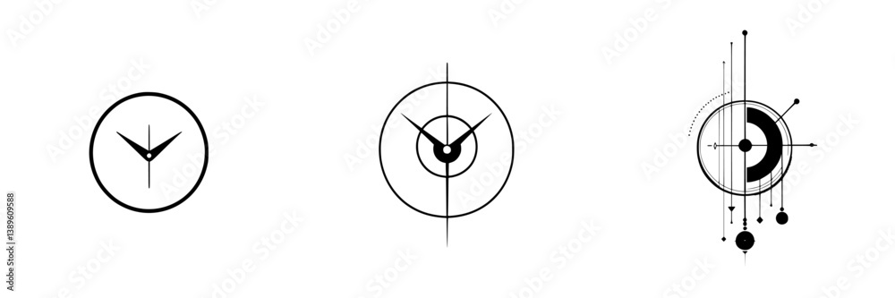 Poster minimalist line icons collection featuring clocks and time designs in vector format for modern graph
