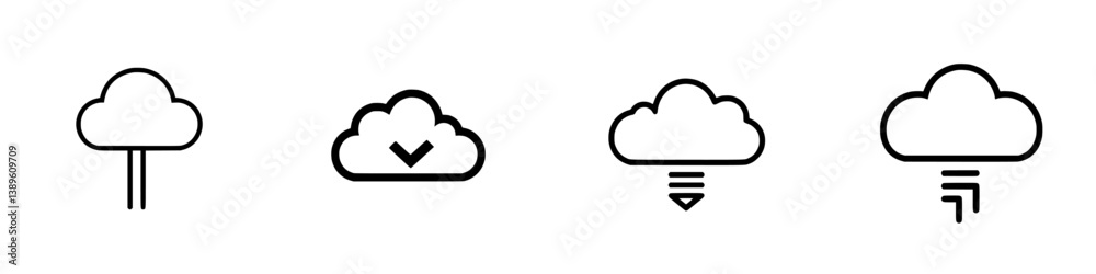 Poster set of minimalist line icons depicting various cloud-related concepts and actions suitable for moder