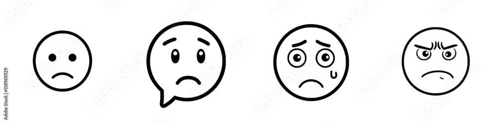 Poster set of minimalist line icons representing various emotions in a simple and clear design
