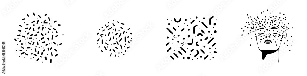 Poster minimalist vector line icons representing abstract shapes and emotion in a modern design style