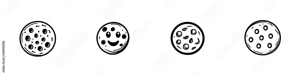 Poster collection of minimalist vector line icons showcasing various cookie designs in a simple and elegant