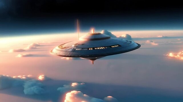 UFO in space hovering over planet earth globe