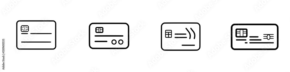 Poster vector minimalist line icons representing various styles of credit cards designed for easy recogniti