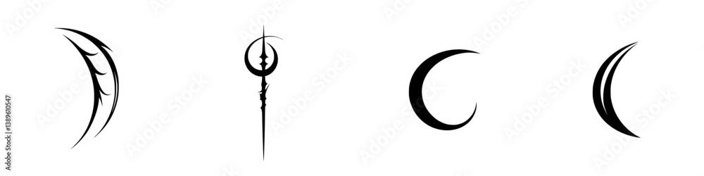 Poster set of minimalist line icons featuring unique abstract shapes and symbols designed for modern graphi