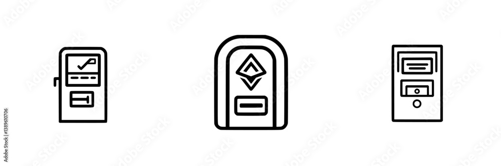 Aufkleber vector minimalist line icons representing various automated service kiosks designed for modern conve