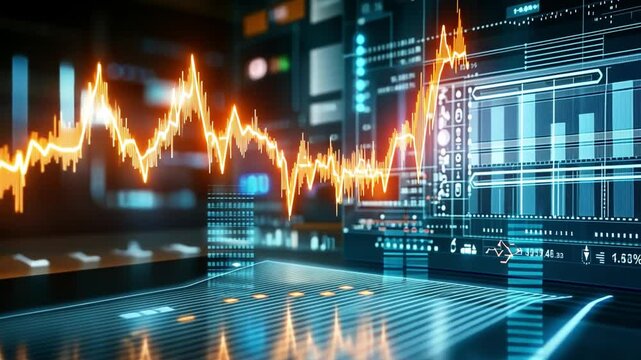 Stock Market Analysis: A dynamic visualization of financial data, featuring vibrant line graphs and intricate charts, representing the ebb and flow of the market.