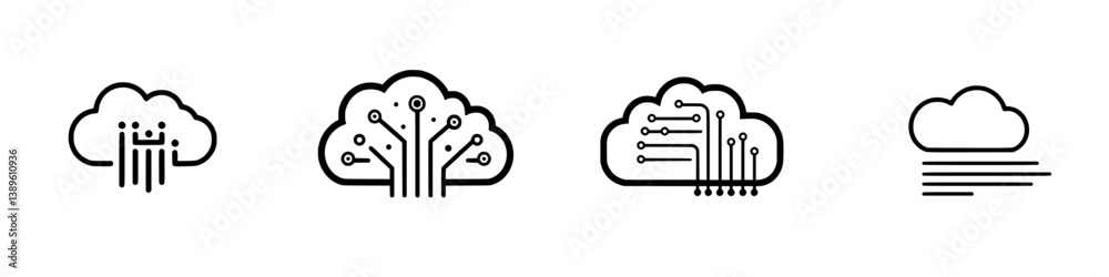 Poster minimalist line icons representing various cloud concepts for technology and networking applications