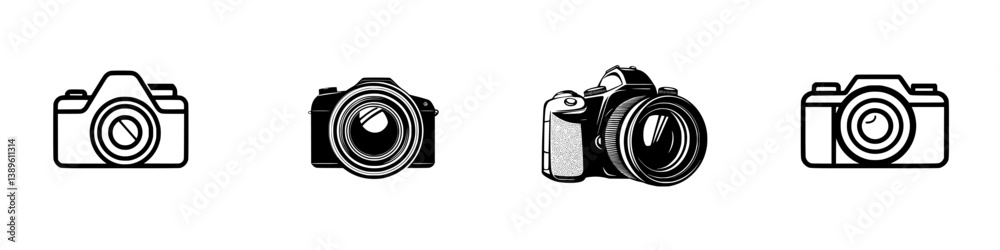 Poster unique set of minimalist line icons representing different types of cameras for creative projects an