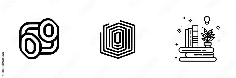 Poster collection of vector minimalist line icons including abstract shapes, symbols, and objects for desig
