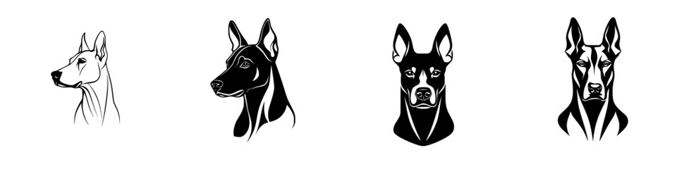Vector line icons representing multiple styles of dog head silhouettes in minimalist design