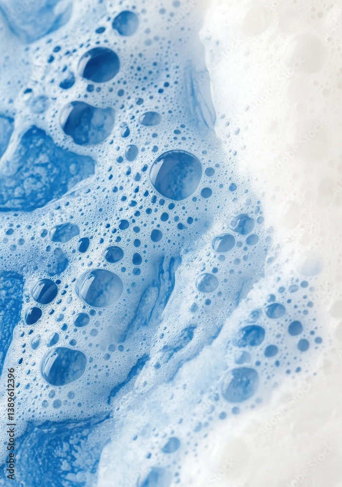Poster foamy blue and white bubbles abstract texture background full frame shot with gentle lighting and cl