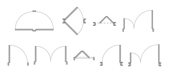 Doors, stairs for floor plan top view. Architectural elements set for apartment scheme. Construction symbols, graphic design elements, blueprints. © senja