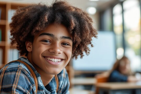 A young man with curly hair is smiling and wearing a gray hoodie